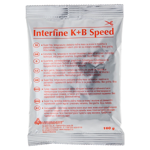 Материал стоматологический, масса паковочная Interfine K+B Speed, INTERDENT, 160 г
