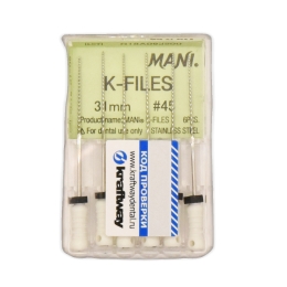 Инструменты стоматологические, дрильбор ручной Mani K-Files, MANI, 31 мм, размер 45, 6 шт